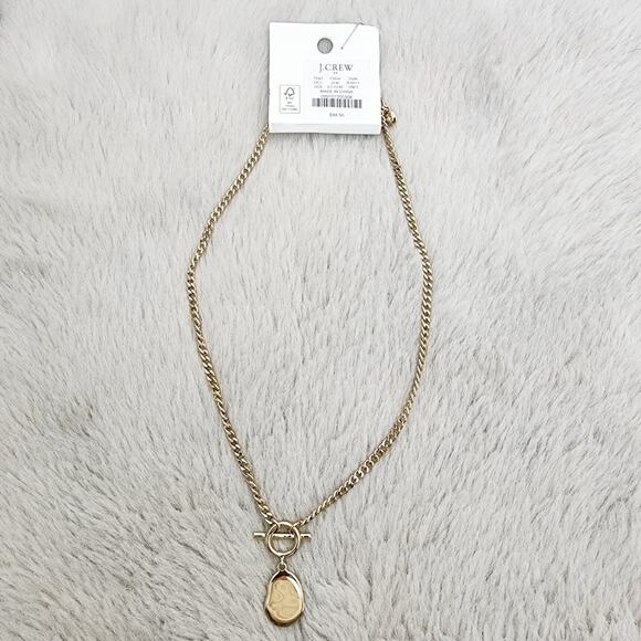 NEW J. Crew Hammered Gold T-Bar Pendant Necklace Double Strand - Picture 6 of 8